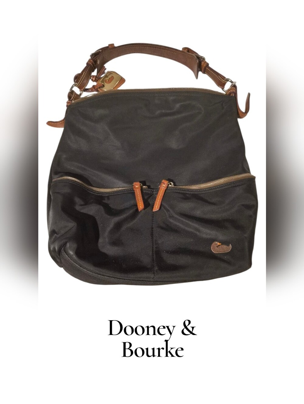Dooney & Bourke Black Nylon Shoulder Bag with Brown Leather Trim